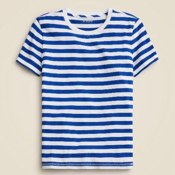 J. Crew Vintage jersey classic-fit crewneck T-shirt stripe Blue White Size L NWT - Picture 1 of 4